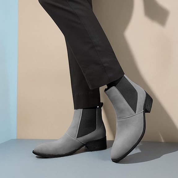 Men’s Pointed Toe Height Increasing Faux Leather Slip-On Formal & Casual Boots