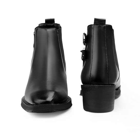 Men’s Buckle Strap Height Increasing Faux Leather Formal & Casual Slip-On Boots