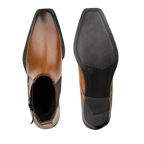 Men’s Buckle Strap Height Increasing Faux Leather Formal & Casual Slip-On Boots