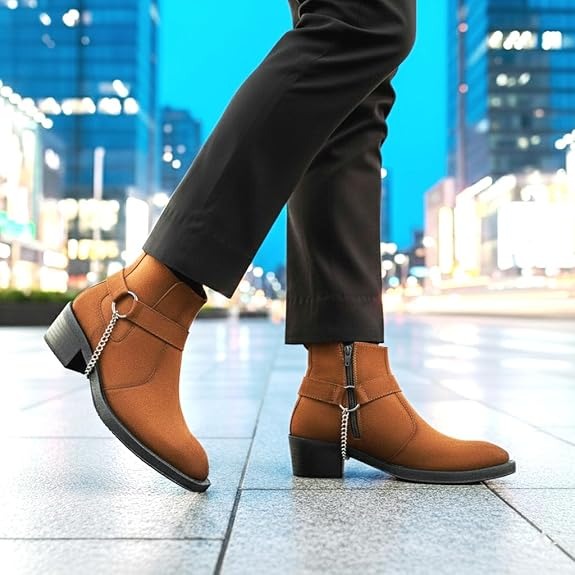 JonasParamount Men’s Tan Chelsea Boots with Chain Detail