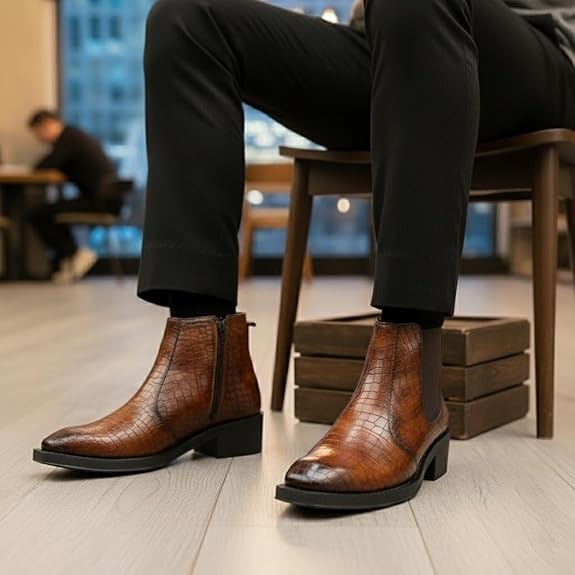 JonasParamount Men’s Crocodile Texture Chelsea Boots
