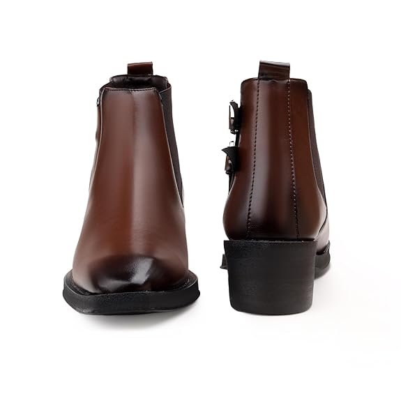 Men’s Buckle Strap Height Increasing Faux Leather Formal & Casual Slip-On Boots