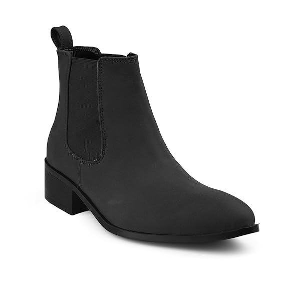 Men’s Pointed Toe 1.8 Inch Height Increasing Faux Leather Slip-On Casual & Formal Boots