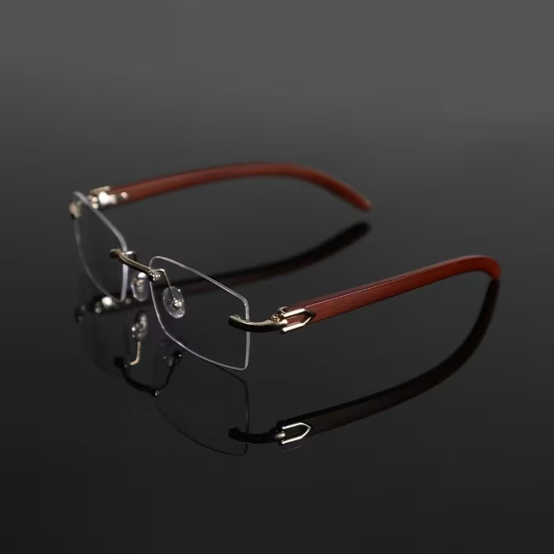Rimless Rectangular Glasses for Men & Women | Gold & Brown