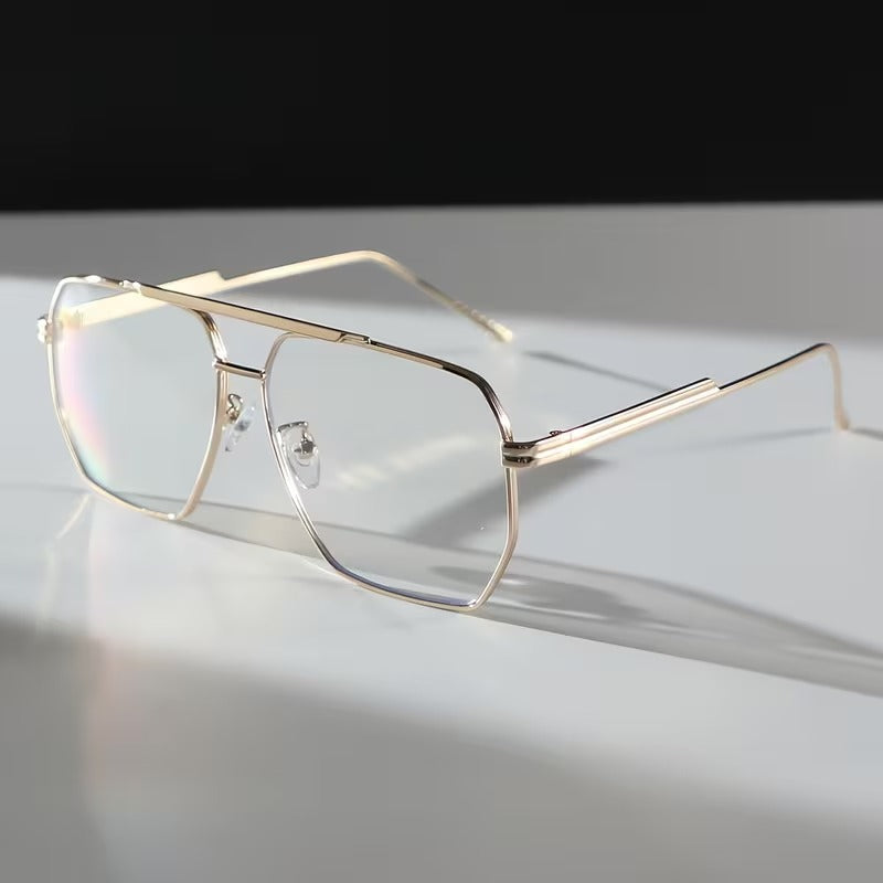 Oversized Gold Geometric Metal Eyeglass Frame for Men & Women