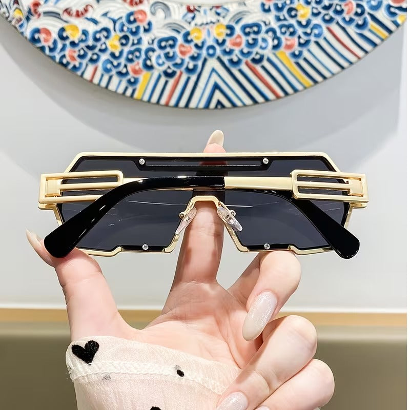 Geometric One-Piece Lens Sunglasses for Men and Women | Gold Fashion Shades