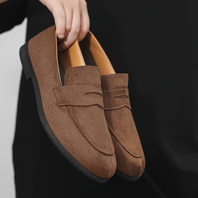 Premium Suede Penny Loafers for Men – Genuine Leather Slip-On Casual Shoes