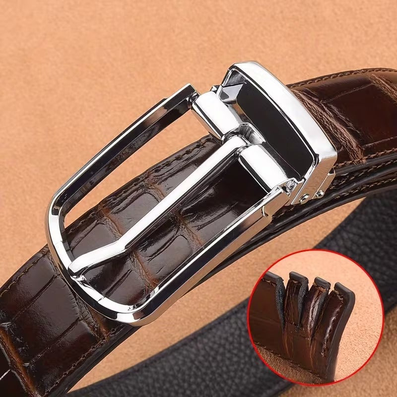Men’s Croc Textured Leather Belt – Premium Alloy Pin Buckle Formal & Casual Belt