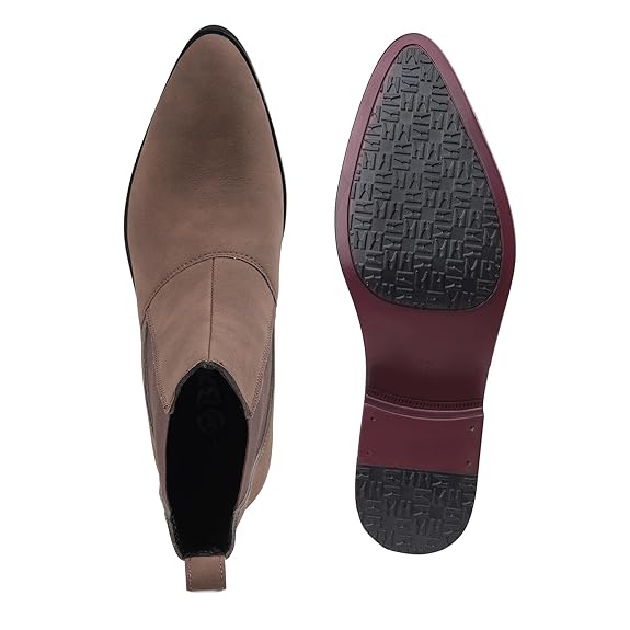 Men’s Pointed Toe Height Increasing Faux Leather Slip-On Formal & Casual Boots