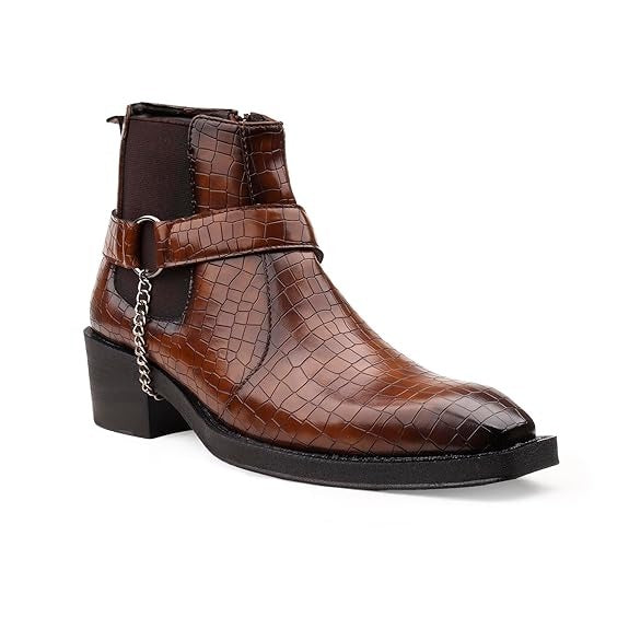 JonasParamount Men’s Crocodile Chelsea Boots with Silver Chain Detail