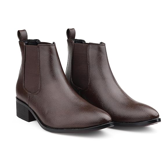 Brown Faux Leather Slip-On Casual & Formal Dress Boots with PU Sole Men’s Classic Chelsea Boots