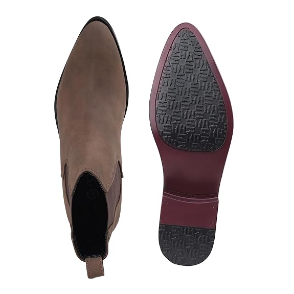 Men’s Pointed Toe 1.8 Inch Height Increasing Faux Leather Slip-On Casual & Formal Boots