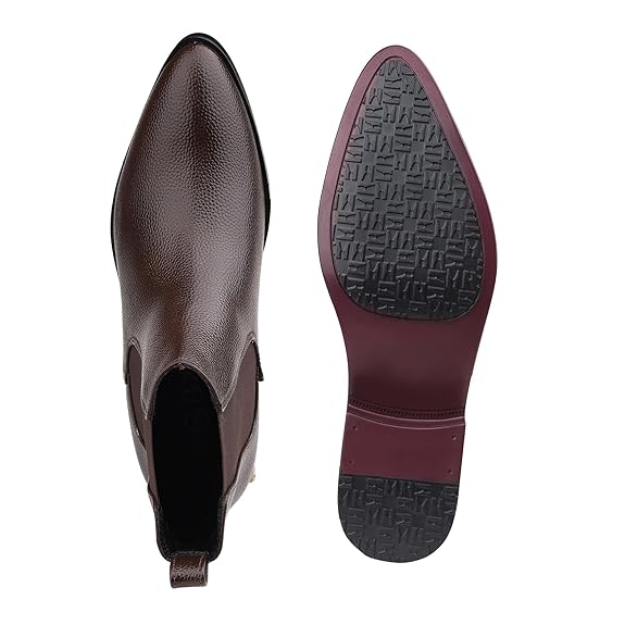 Brown Faux Leather Slip-On Casual & Formal Dress Boots with PU Sole Men’s Classic Chelsea Boots