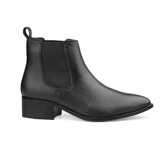 Black Faux Leather Slip-On Casual & Formal Dress Boots with PU Sole Men’s Classic Chelsea Boots