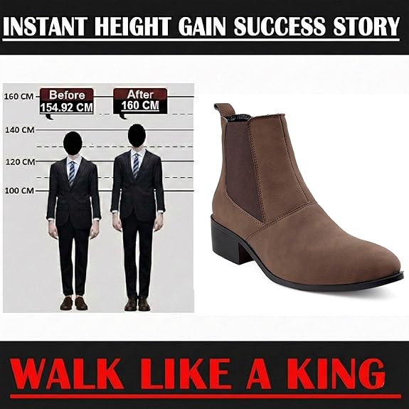 Men’s Pointed Toe Height Increasing Faux Leather Slip-On Formal & Casual Boots