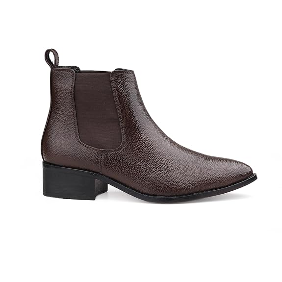 Brown Faux Leather Slip-On Casual & Formal Dress Boots with PU Sole Men’s Classic Chelsea Boots