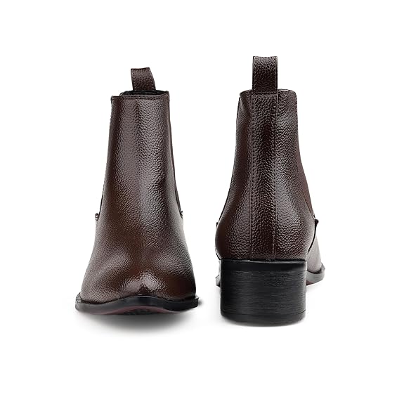 Brown Faux Leather Slip-On Casual & Formal Dress Boots with PU Sole Men’s Classic Chelsea Boots