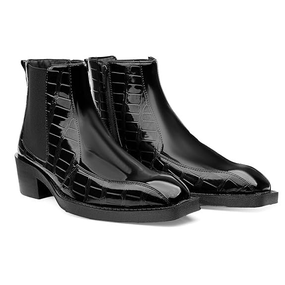 JonasParamount Black Semi-Formal Croc Texture Chelsea Boots