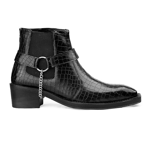 JonasParamount Men’s Crocodile Chelsea Boots with Silver Chain Detail