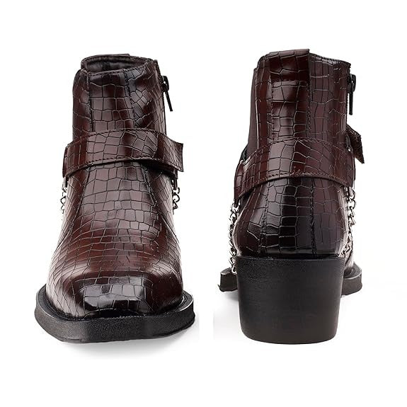 JonasParamount Men’s Crocodile Chelsea Boots with Silver Chain Detail