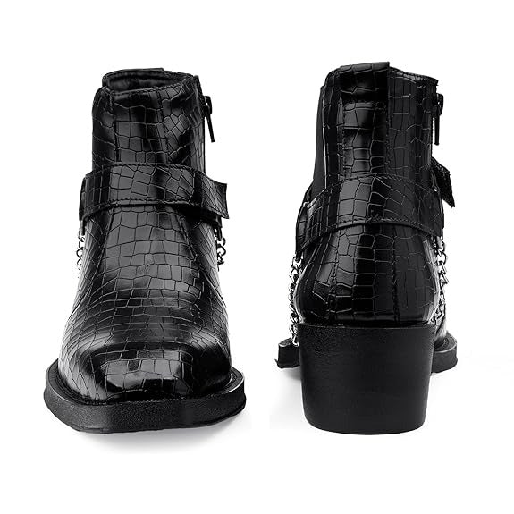 JonasParamount Men’s Crocodile Chelsea Boots with Silver Chain Detail