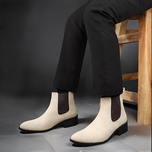 Men’s Pointed Toe 1.8 Inch Height Increasing Faux Leather Slip-On Casual & Formal Boots