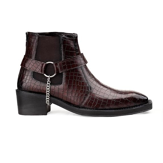 JonasParamount Men’s Crocodile Chelsea Boots with Silver Chain Detail