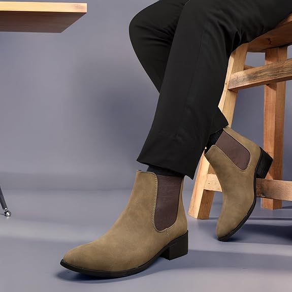 Men’s Pointed Toe 1.8 Inch Height Increasing Faux Leather Slip-On Casual & Formal Boots