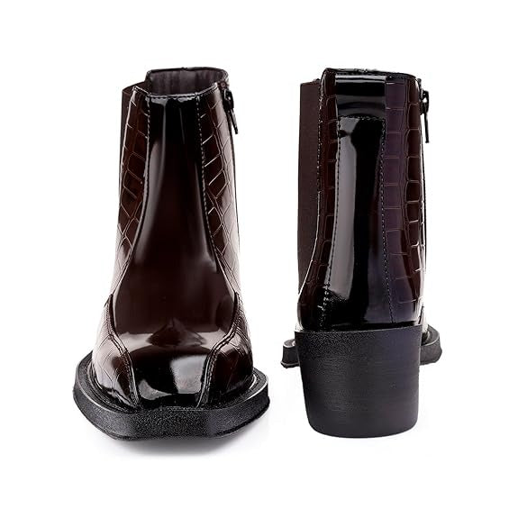 JonasParamount Brown Semi-Formal Croc Texture Chelsea Boots
