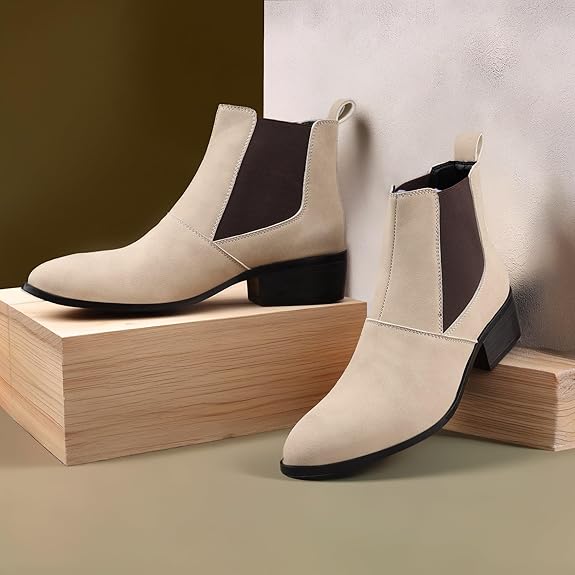 Men’s Pointed Toe Height Increasing Faux Leather Slip-On Formal & Casual Boots