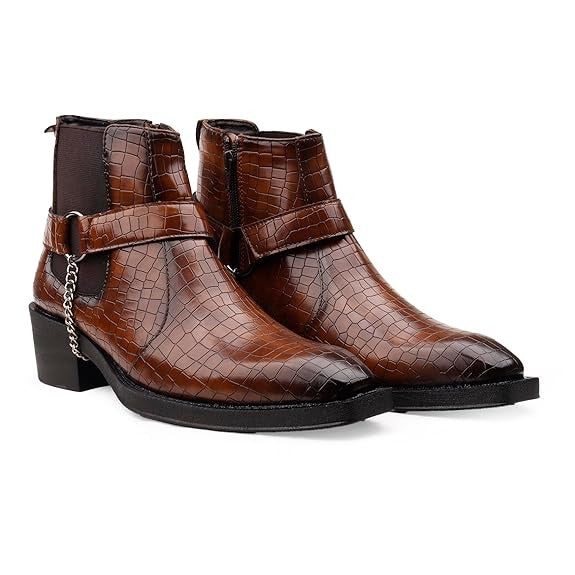 JonasParamount Men’s Crocodile Chelsea Boots with Silver Chain Detail