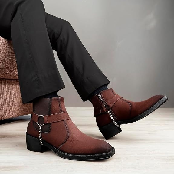 JonasParamount Men’s Brown Chelsea Boots with Chain Detail