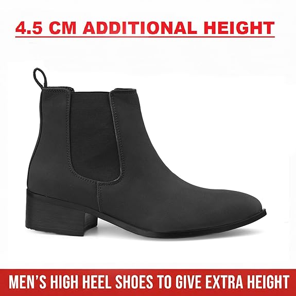 Men’s Pointed Toe 1.8 Inch Height Increasing Faux Leather Slip-On Casual & Formal Boots