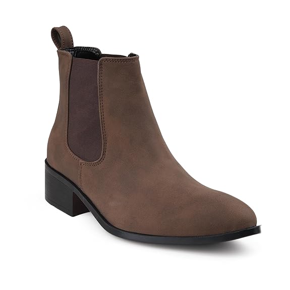 Men’s Pointed Toe 1.8 Inch Height Increasing Faux Leather Slip-On Casual & Formal Boots