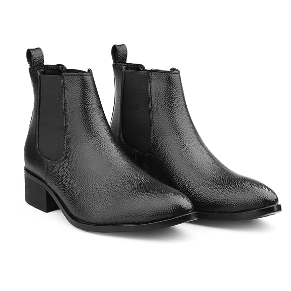 Black Faux Leather Slip-On Casual & Formal Dress Boots with PU Sole Men’s Classic Chelsea Boots