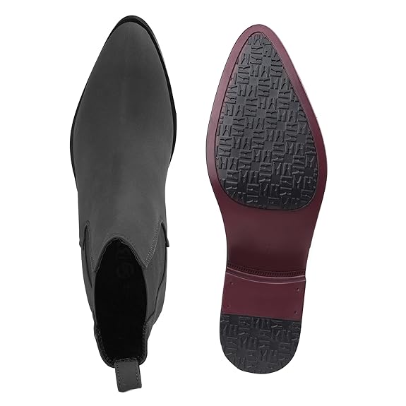 Men’s Pointed Toe 1.8 Inch Height Increasing Faux Leather Slip-On Casual & Formal Boots
