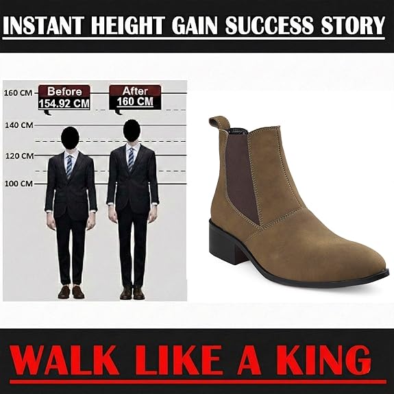 Men’s Pointed Toe Height Increasing Faux Leather Slip-On Formal & Casual Boots