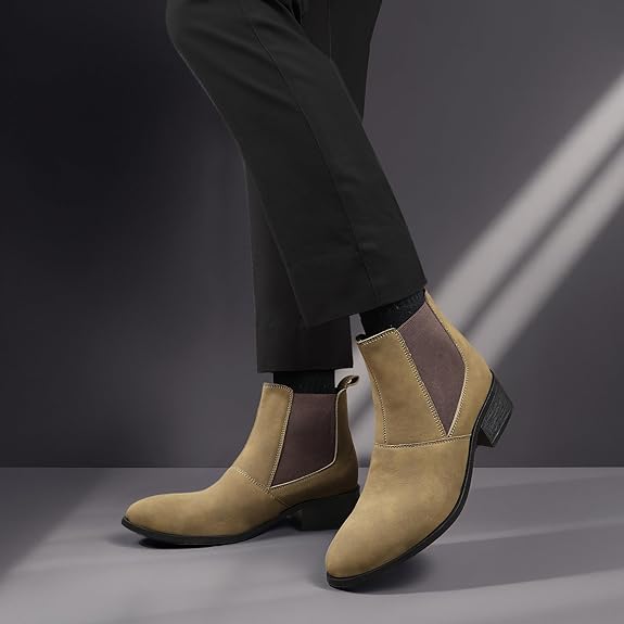 Men’s Pointed Toe Height Increasing Faux Leather Slip-On Formal & Casual Boots