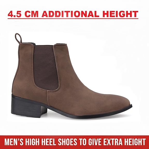 Men’s Pointed Toe 1.8 Inch Height Increasing Faux Leather Slip-On Casual & Formal Boots