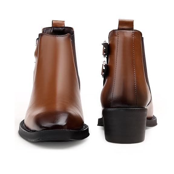 Men’s Buckle Strap Height Increasing Faux Leather Formal & Casual Slip-On Boots