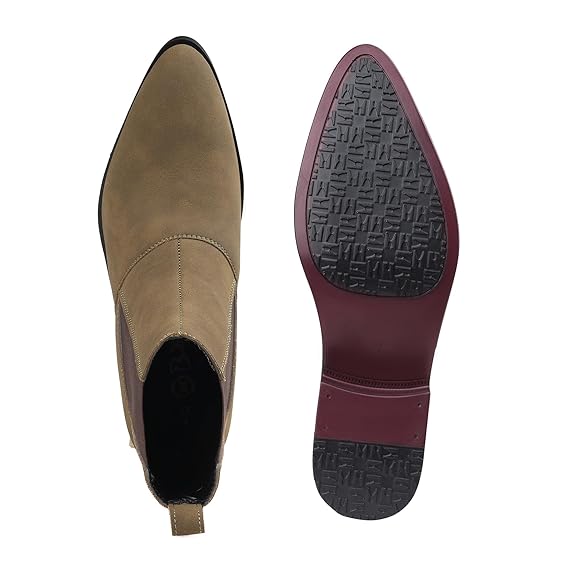 Men’s Pointed Toe Height Increasing Faux Leather Slip-On Formal & Casual Boots