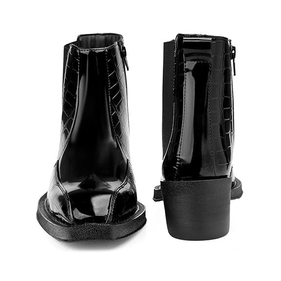 JonasParamount Black Semi-Formal Croc Texture Chelsea Boots