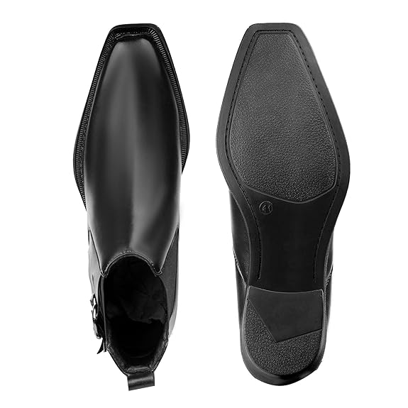 Men’s Buckle Strap Height Increasing Faux Leather Formal & Casual Slip-On Boots