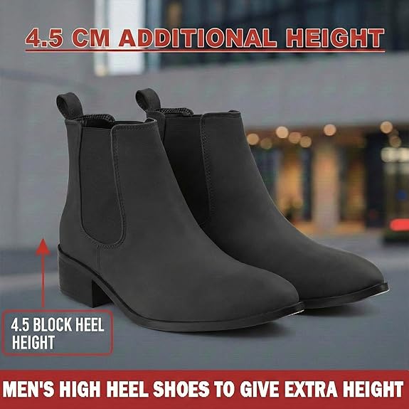 Men’s Pointed Toe 1.8 Inch Height Increasing Faux Leather Slip-On Casual & Formal Boots