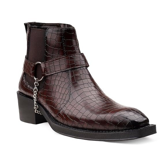 JonasParamount Men’s Crocodile Chelsea Boots with Silver Chain Detail