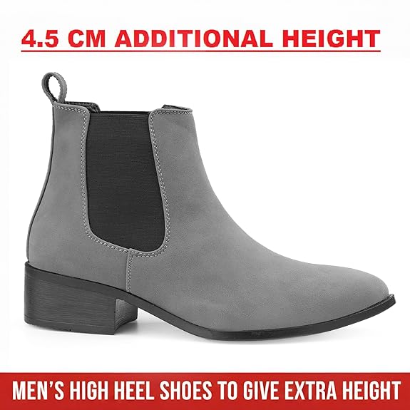 Men’s Pointed Toe 1.8 Inch Height Increasing Faux Leather Slip-On Casual & Formal Boots