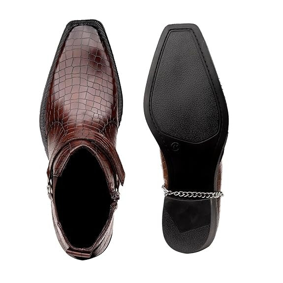 JonasParamount Men’s Crocodile Chelsea Boots with Silver Chain Detail