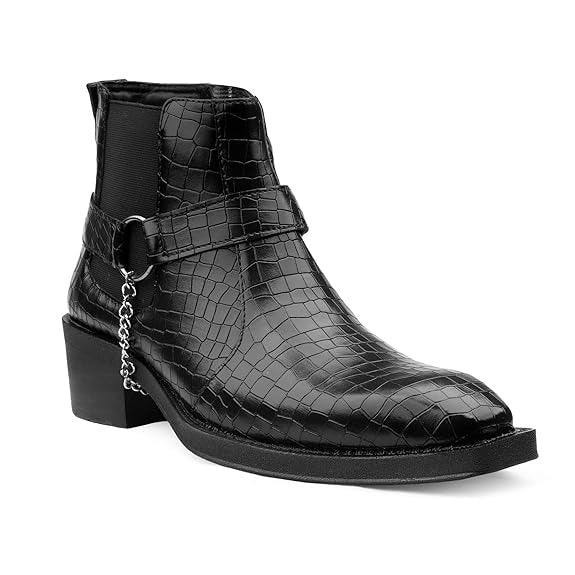 JonasParamount Men’s Crocodile Chelsea Boots with Silver Chain Detail