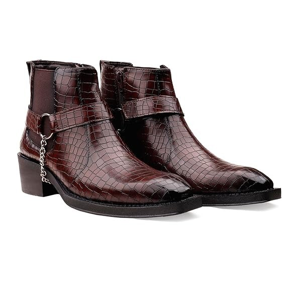 JonasParamount Men’s Crocodile Chelsea Boots with Silver Chain Detail