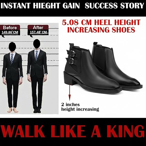 Men’s Buckle Strap Height Increasing Faux Leather Formal & Casual Slip-On Boots